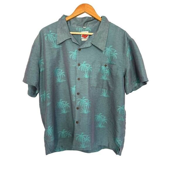 Banana Split USA Men's Hawaiian Shirt L Large Black Palm Tree Silky Button Beach - Picture 1 of 8